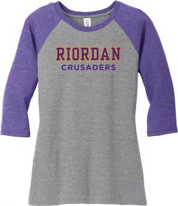 District Women’s Perfect Tri  3/4-Sleeve Raglan, Purple Frost/ Grey Frost